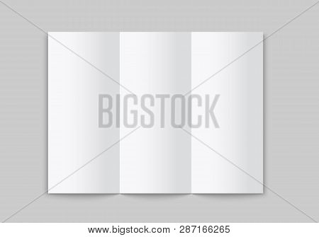 Blank White Tri Folded Brochure Mockup. Open Booklet Isolated. Vector Template On White Background.