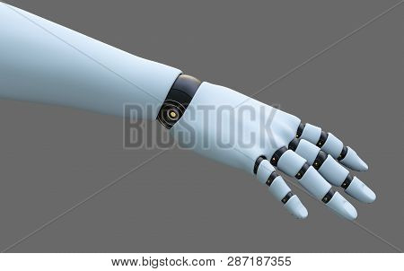 White Robot Hand, Isolated On Gray Background. 3d Rendering