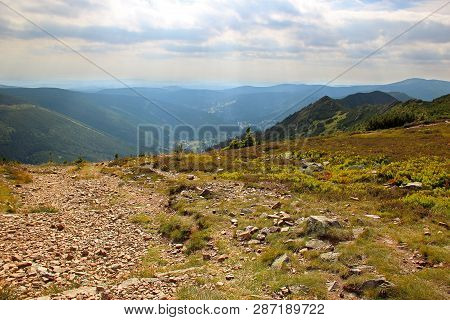 The View From Mountain Krakonos And Kozi Hrbety To The Valley.