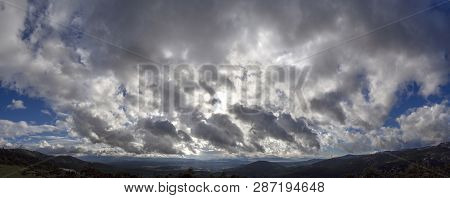 Panoramic View From Above On The Forests And Serpentine Of The Greek Island Of Evia With The Sea And