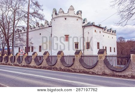 Beautiful Chateau Strazky, Slovak Republic. Cultural Heritage. Architectural Theme. Purple Photo Fil