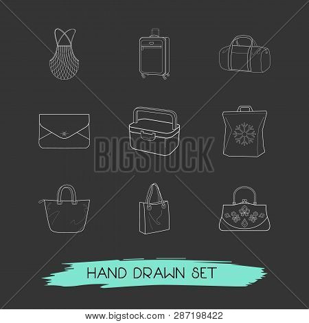 Set Of Accessory Icons Line Style Symbols With Minaudiere Bag, Envelope, Mesh Bag And Other Icons Fo