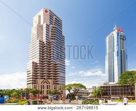 Kuala Lumpur, Malaysia - February 01, 2013. Skyscraper Buildings Of Public Bank Berhad And Ambank To