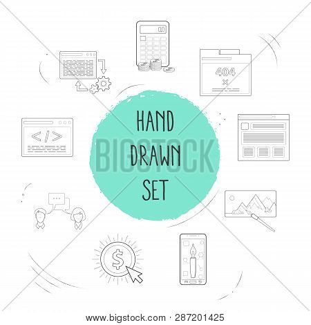 Set Of Webdesign Icons Line Style Symbols With Illustration, Back-end Development, Coding And Other 