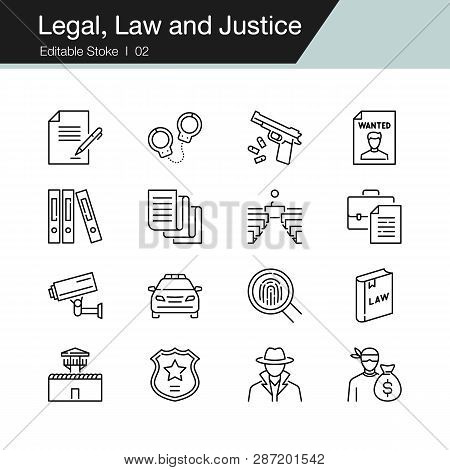 Legal, Law And Justice Icons. Modern Line Design. For Presentation, Graphic Design, Mobile Applicati