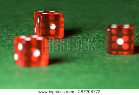 Casino Dices On Green Cloth. The Concept Of Online Gambling.