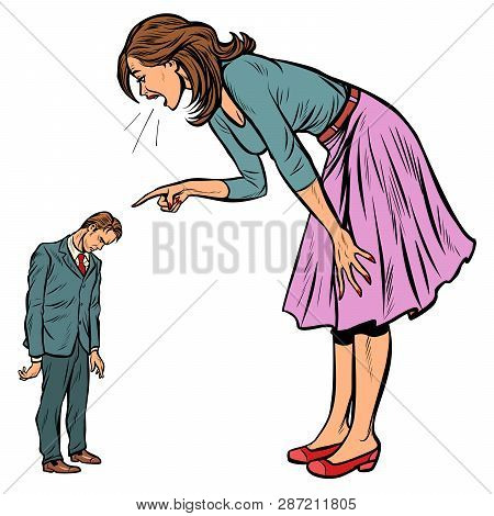 Family Scandal. Wife Yelling At Husband. Pop Art Retro Vector Illustration Vintage Kitsch 50s 60s