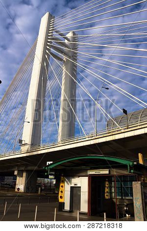 Bucharest, Romania - December 11, 2016: Basarab Bridge, The Longest And The Highest Suspension Bridg