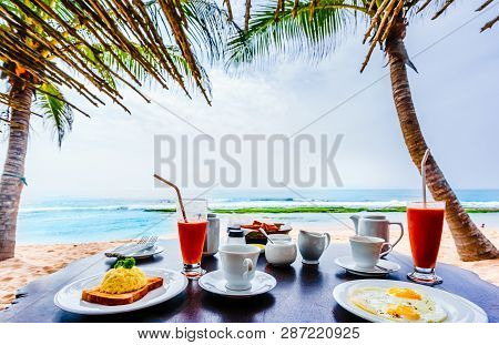 View On Tropical Breakfast At The Beach Of Tangalle In Sri Lanka