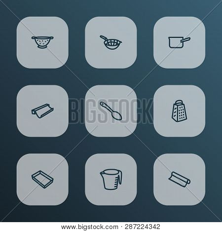 Utensil Icons Line Style Set With Measuring Cup, Spoon, Tin Foil And Other Baking Paper Elements. Is
