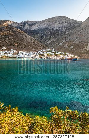 The Bay Of Sifnos With Crystal Water Surrounded By Beautiful Mountains. Sifnos Island, Greece