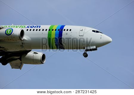 Amsterdam The Netherlands - April, 7th 2018: Ph-hsf Transavia Boeing 737-800 Approaching Schiphol Zw