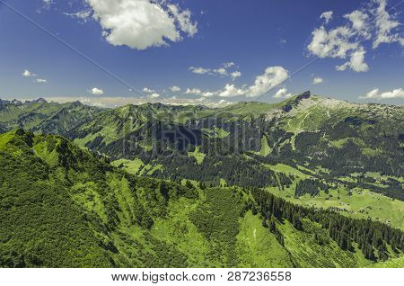 View Into The Kleinwalsertal At Beautiful Weather.