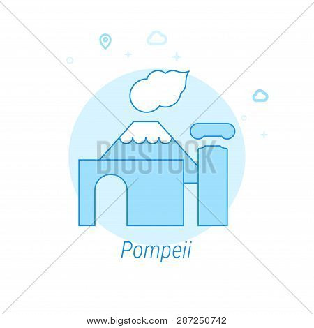 Pompeii, Italy Flat Vector Icon. Historical Landmarks Related Illustration. Light Flat Style. Blue M