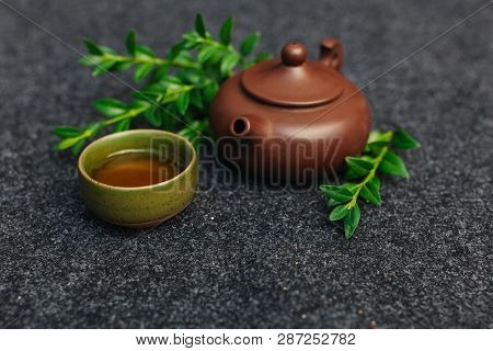 Chinese Tea Ceremony. Breakfast Green Hot Drink With Caffeine Traditional Classic Crockery Tea Set C