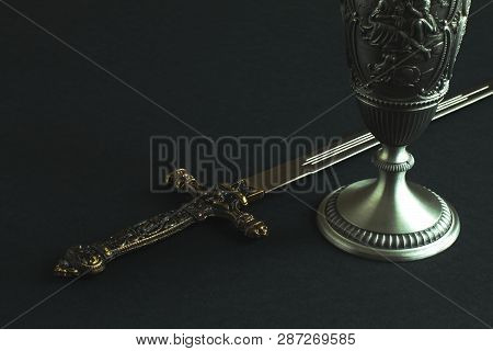 European Dagger-stylet (replica) With Bronze Handle Decorated With Medieval Original Pattern And Tin