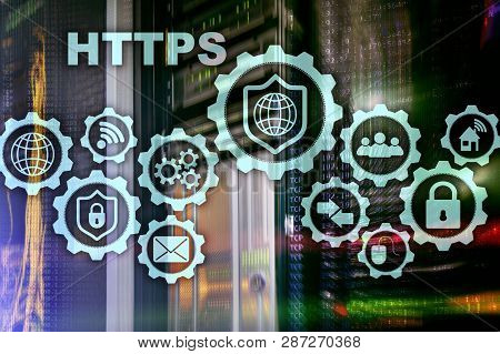 Https. Hypertext Transport Protocol Secure. Technology Concept On Server Room Background. Virtual Ic