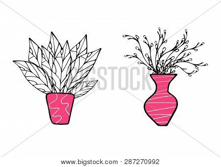 Set Of Flowers Vaves In Doodle Style. Vector Illustration.