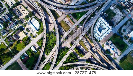 High Up Wide Angle Above Aerial View Straight Down Drone Angle Above Highways And Interchange Above 