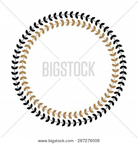 Greek Round Frame With Olive Tree Leaves. Typical Egyptian, Assyrian And Greek Motives Circle Border