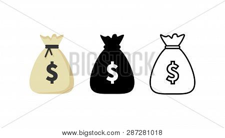 Money Bag Icons Set. Moneybag Collections. Vector Illustration.