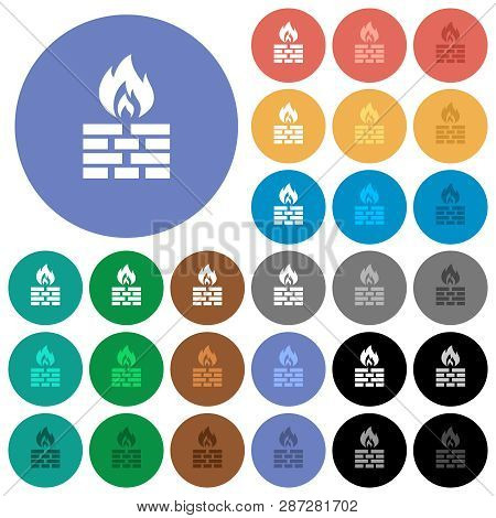 Firewall Multi Colored Flat Icons On Round Backgrounds. Included White, Light And Dark Icon Variatio