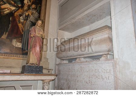 Italy, Verona - December 08 2017: The View Of The Alighieri Chapel Inside, Upper Church San Fermo Ma