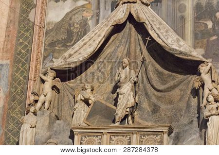 Italy, Verona - December 08 2017: The Detailed View Of The Brenzoni Mausoleum Sculptured By Nanni Di
