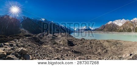 Blue Lakes and the mountains on the Tasman Valley Walk and Tasman Glacier View, South Island, New Zealand
