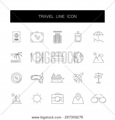 Line Icons Set. Travel Pack. Vector Illustration