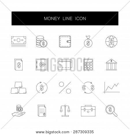 Line Icons Set. Money Pack. Vector Illustration