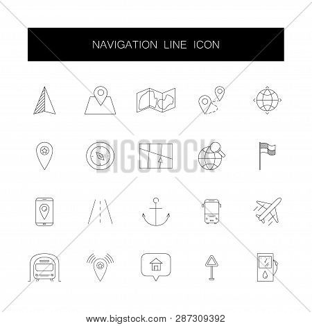 Line Icons Set. Navigation Pack. Vector Illustration
