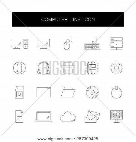 Line Icons Set. Computer Pack. Vector Illustration