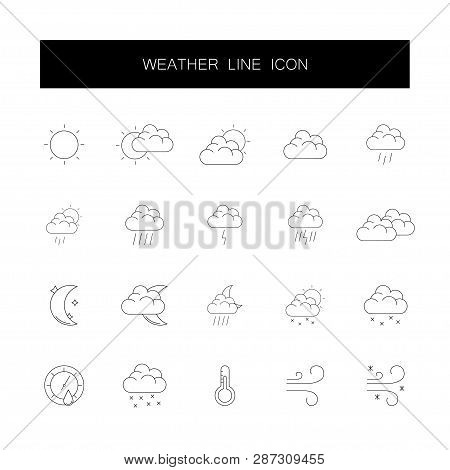 Line Icons Set. Weather Pack. Vector Illustration