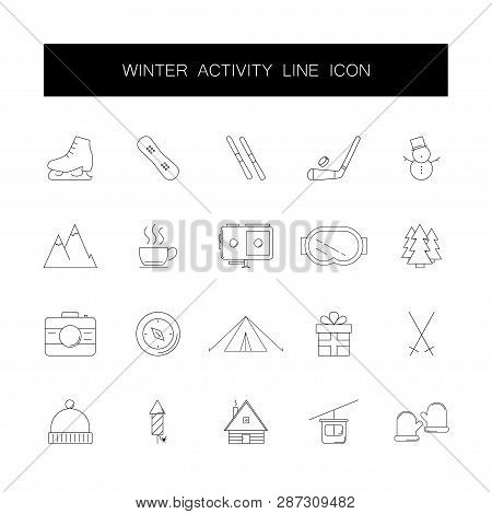 Line Icons Set. Winter Activity Pack. Vector Illustration