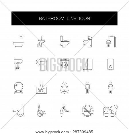 Line Icons Set. Bathroom Pack. Vector Illustration