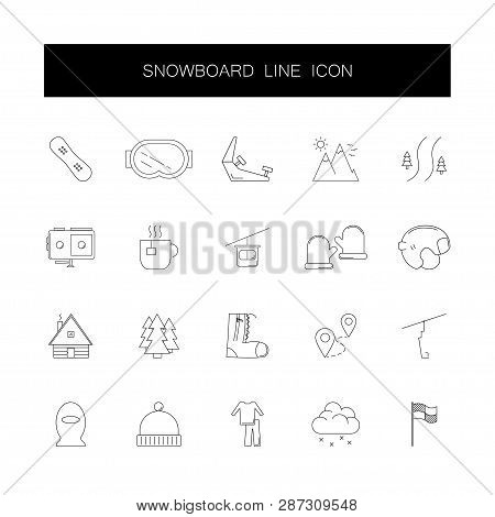 Line Icons Set. Snowboard Pack. Vector Illustration