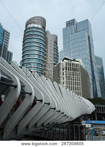 Jakarta, Indonesia - February 1, 2019: Futuristic Design Of Gelora Bung Karno Gbk Pedestrian Bridge 