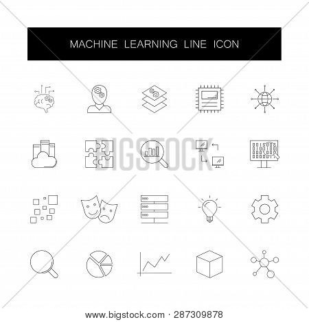 Line Icons Set. Machine Learning Pack. Vector Illustration