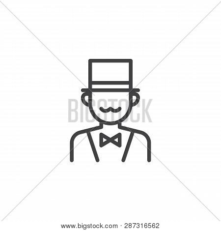 Circus Actor Line Icon. Linear Style Sign For Mobile Concept And Web Design. Magician Man With Top H