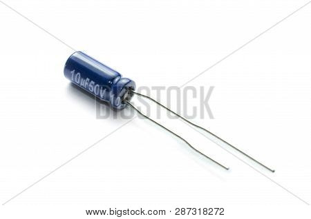 Electrolitic Capacitor (10uf 50v) Isolated On White Background