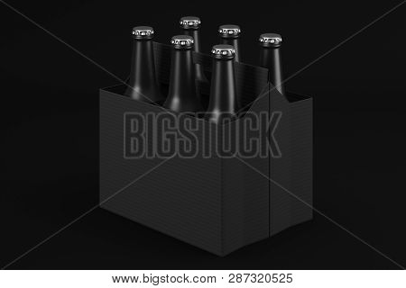 Cardboard Box Filled With Frosted Glass Bottles For Drinks. Side View. Mock Up. 3d Rendering