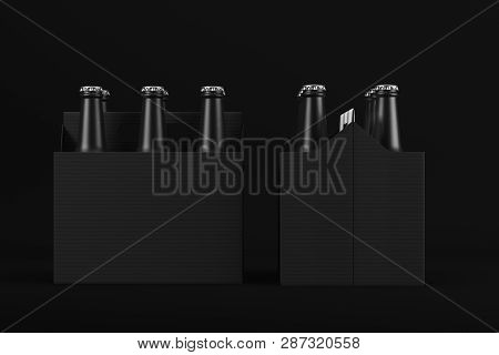 Two Cardboard Boxes With Black Frosted Glass Bottles For Drinks. Mock Up. 3d Rendering