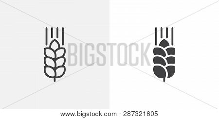 Wheat Ear Icon. Line And Glyph Version, Outline And Filled Vector Sign. Cereals Grain Linear And Ful