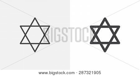 Star Of David Icon. Line And Glyph Version, Outline And Filled Vector Sign. Jewish Star Linear And F