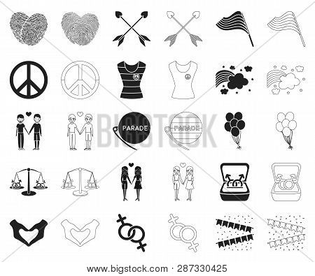 Gay And Lesbian Black, Outline Icons In Set Collection For Design.sexual Minority And Attributes Vec