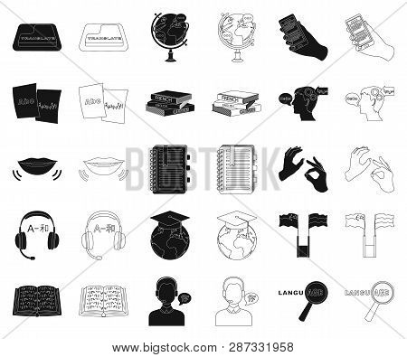 Translator And Linguist Black, Outline Icons In Set Collection For Design. Interpreter Vector Symbol