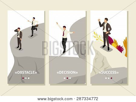 Isometric Template App Concept Fear And Overcoming Risks In Business, Smartphone Apps.