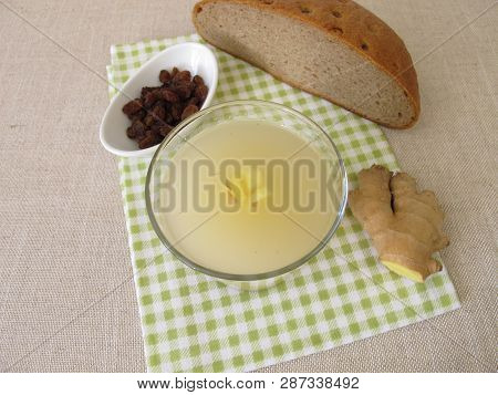 Glass Of Kvass, Homemade Bread Beer With Ginger