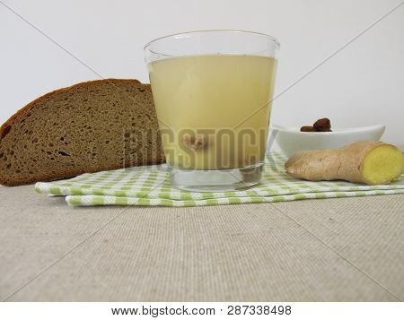 Glass Of Kvass, Homemade Bread Beer With Ginger